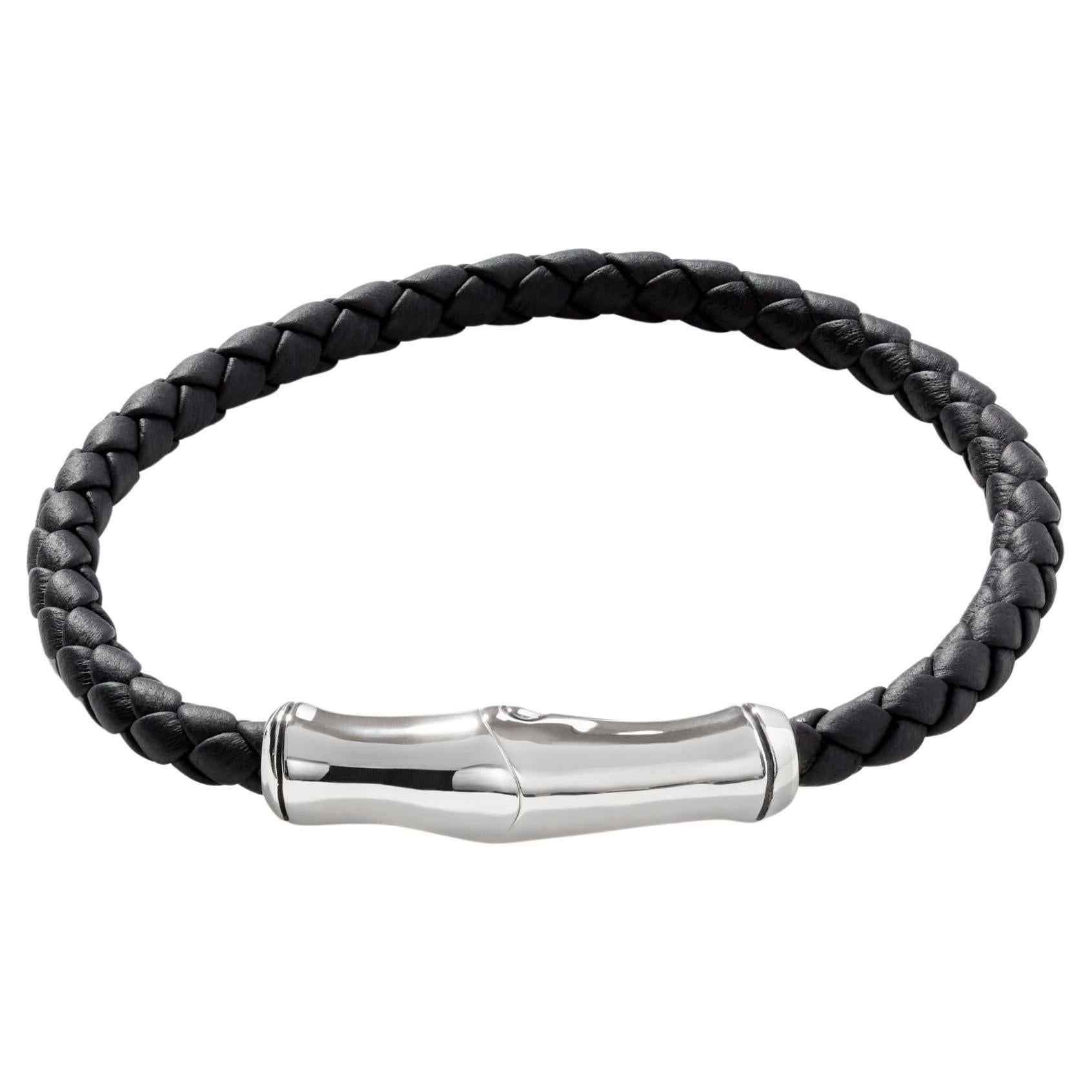 John Hardy Bamboo Station Bracelet in Silver and Leather BM5929BLXM