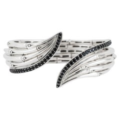 John Hardy Bamboo 925 Silver 1.40ctw Black Sapphires Flex Cuff Bangle Bracelet