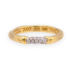 John Hardy Bamboo Collection 18K Yellow Gold Pavé Diamond Band Ring Size 7
