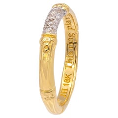 John Hardy Bamboo Collection 18K Yellow Gold Pavé Diamond Band Ring Size 7