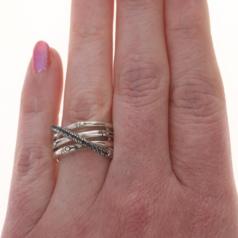 John Hardy Bambus Crossover Schwarzer Saphir Band - Sterling 925 Crossover Ring (Rundschliff) im Angebot