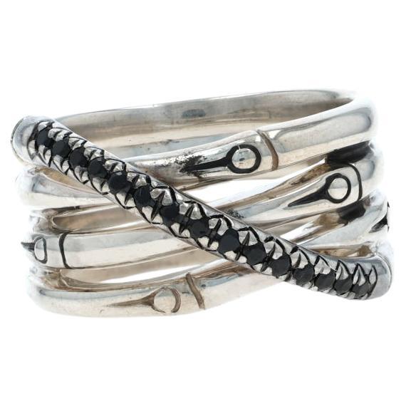 John Hardy Bambus Crossover Schwarzer Saphir Band - Sterling 925 Crossover Ring