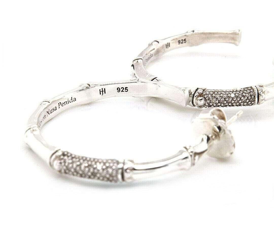 Women's John Hardy Bamboo Diamond Pave Hoop Earrings in Sterling Silver For Sale