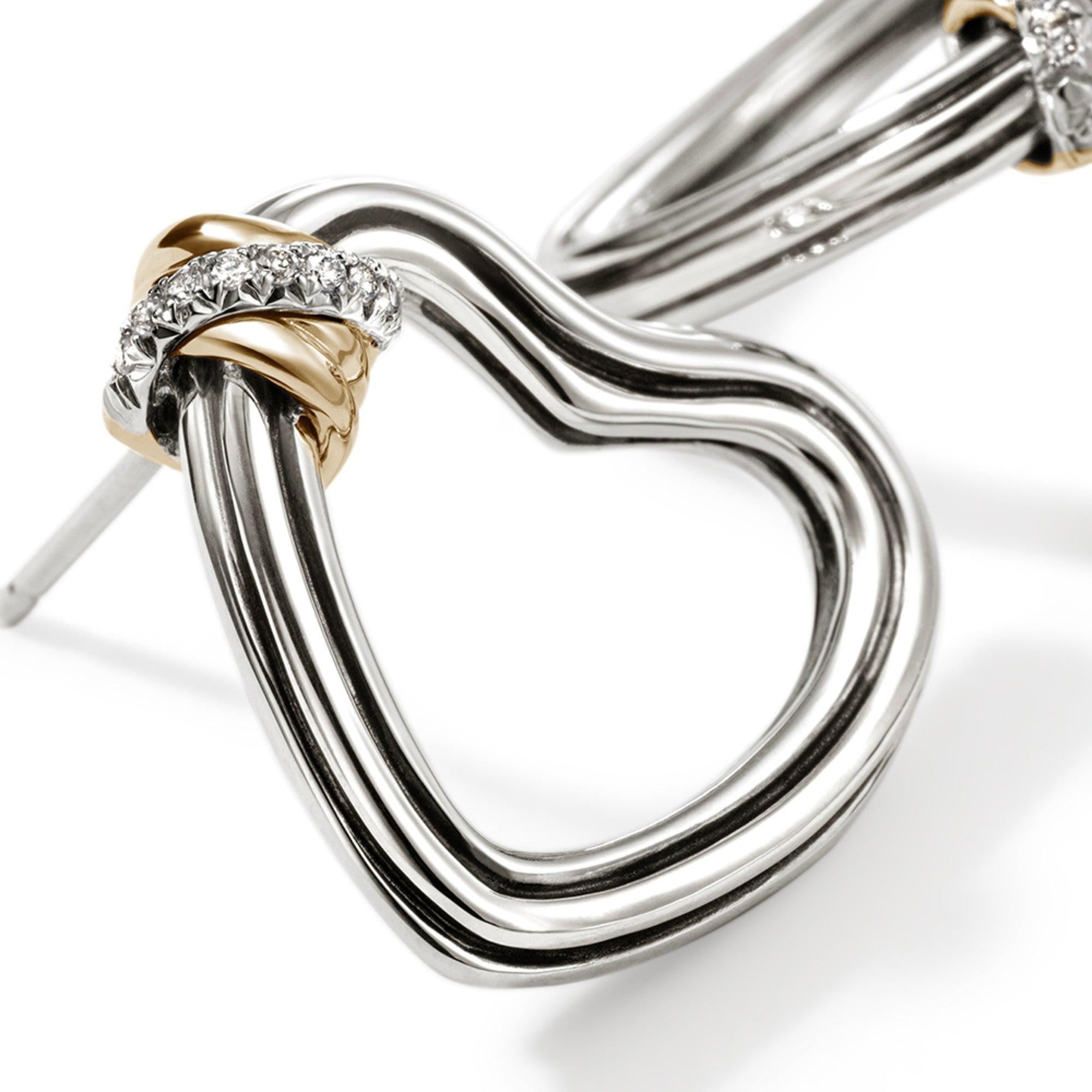 John Hardy Bamboo Heart Earrings EZZP501122DI In New Condition For Sale In Wilmington, DE