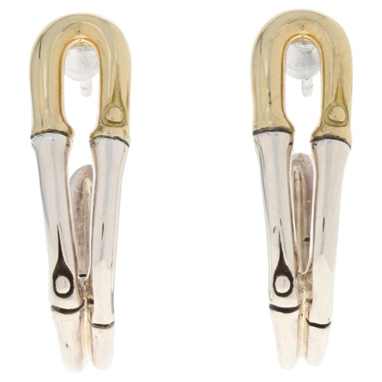 John Hardy Bamboo Hoop Earrings Sterling Silver and 18 Karat Yellow Gold Pierced