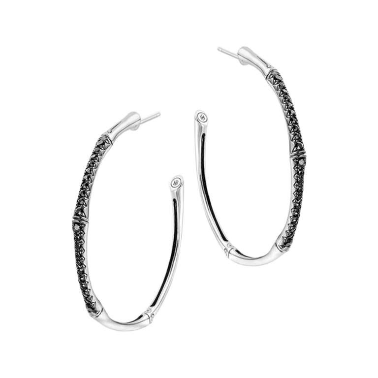 John Hardy Bamboo Large Hoop Earring with Black Sapphire EBS57954BLS