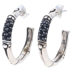 John Hardy Bamboo Medium Hoop Sapphire Earrings - Sterling Silver 925 Pierced