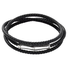 John Hardy Bamboo Men's Silver Leather Triple Wrap Bracelet BM5342BLXUL