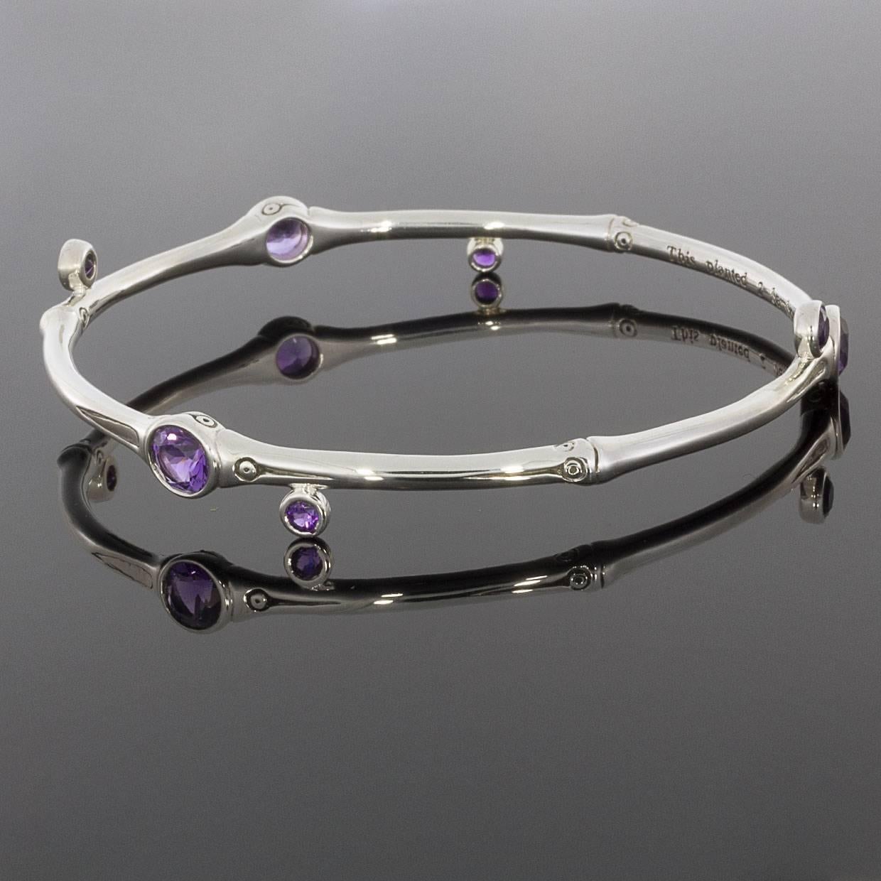 John Hardy Bamboo Slim Amethyst Bangle Bracelet In Excellent Condition In Columbia, MO