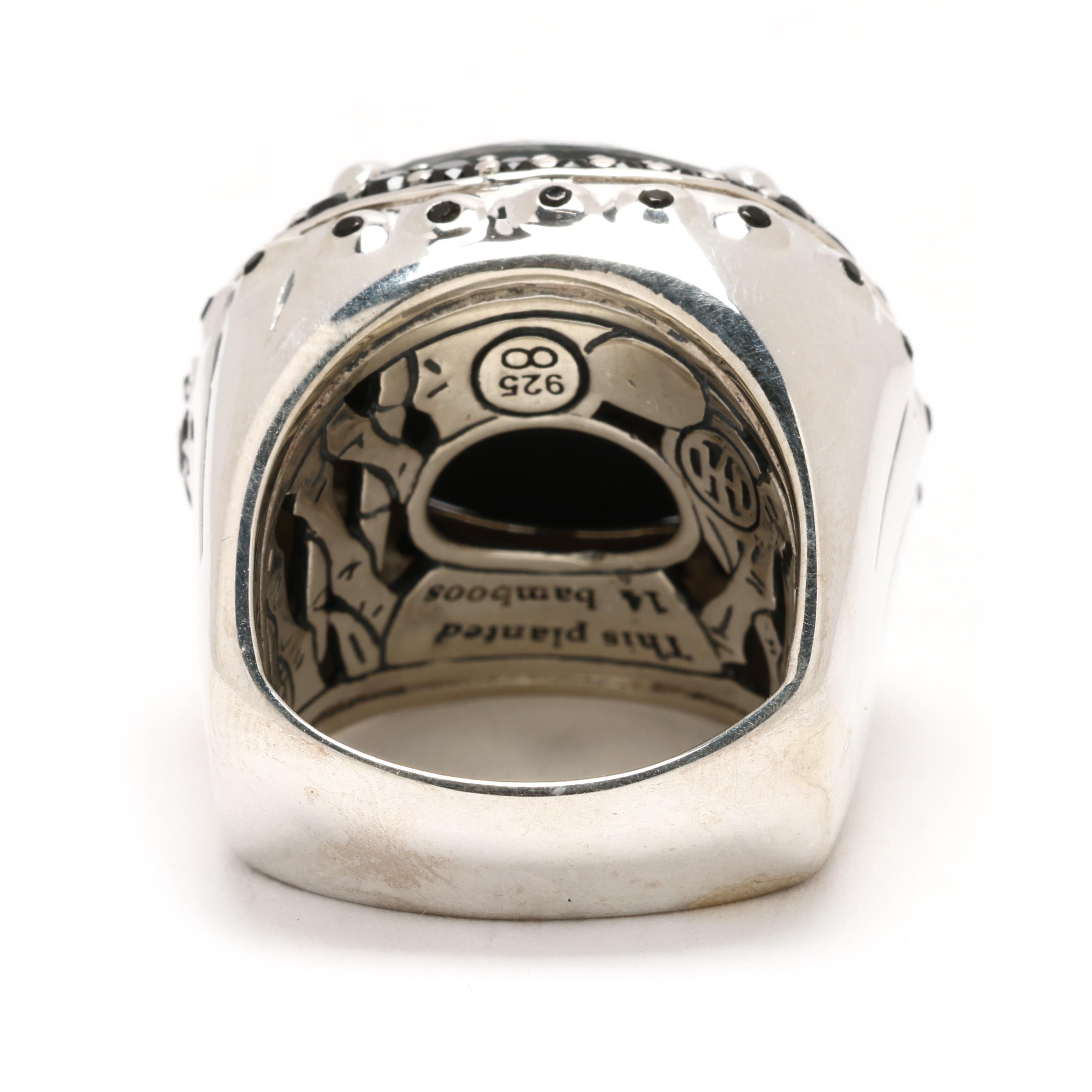 Oval Cut John Hardy Bamboo Statement Ring, Sterling Silver, Ring Size 5.5 For Sale