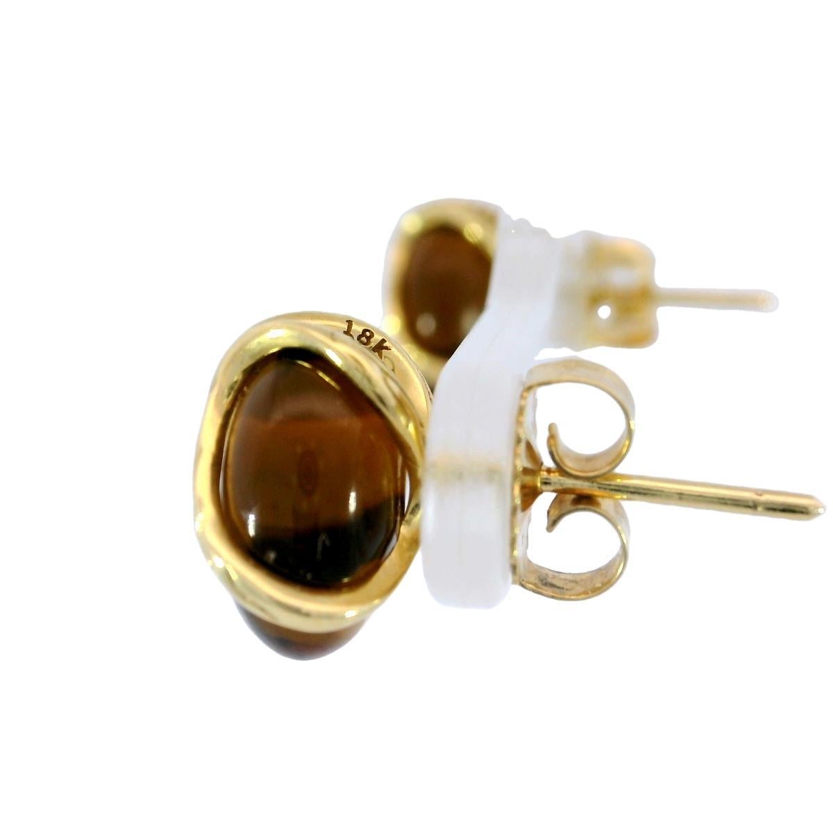 John Hardy Bamboo Stud Earrings Orange Gemstone 18k Yellow Gold For Sale 2