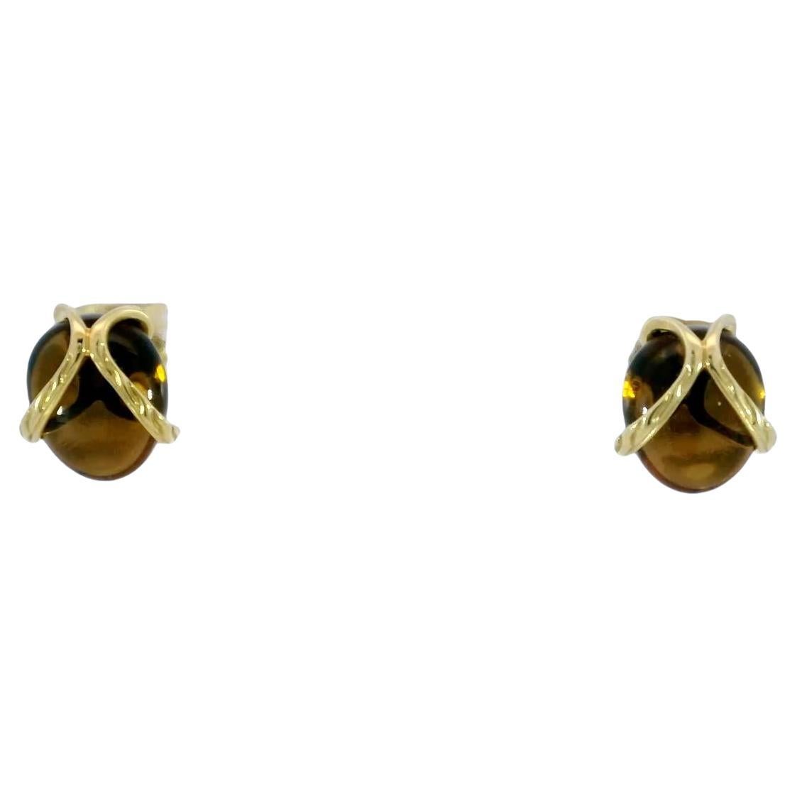 John Hardy Bamboo Stud Earrings Orange Gemstone 18k Yellow Gold For Sale