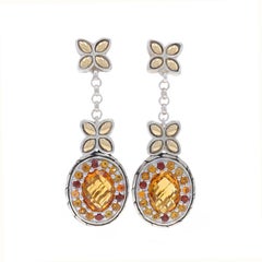 John Hardy Batu Kawung Citrine Halo Dangle Earrings Sterling 925 Yellow Gold 18k