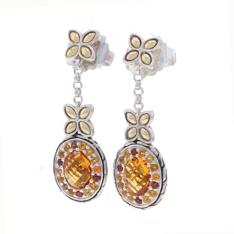 Oval Cut John Hardy Batu Kawung Citrine Halo Dangle Earrings Sterling 925 Yellow Gold 18k For Sale