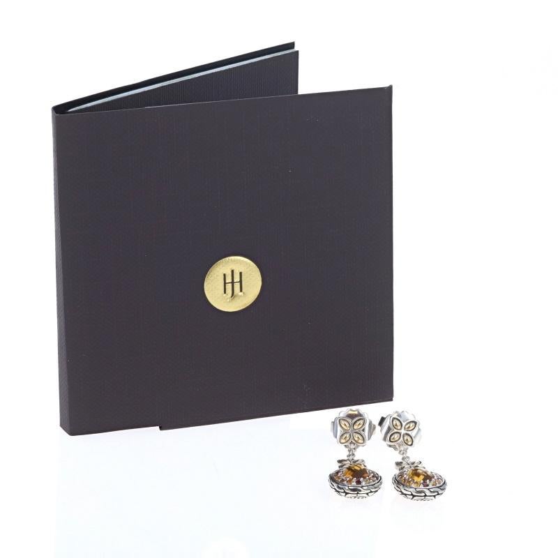 John Hardy Batu Kawung Citrine Halo Dangle Earrings Sterling 925 Yellow Gold 18k For Sale 3