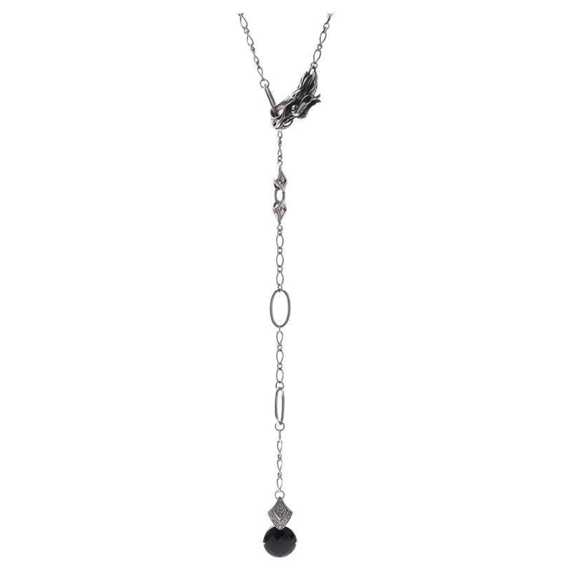 John Hardy Batu Naga Drache Onyx & Weißer Saphir Lariat Halskette Sterling 925 im Angebot