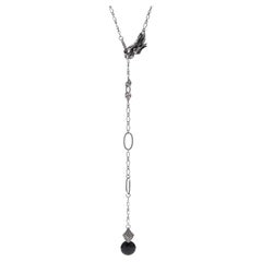 John Hardy Batu Naga Drache Onyx & Weißer Saphir Lariat Halskette Sterling 925