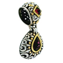 John Hardy Batu Sari Sterling Silver 18k Gold Rhodolite Garnet Slide Pendant