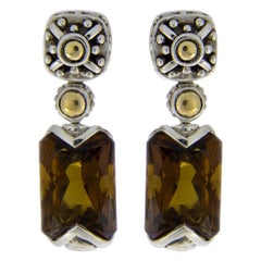 John Hardy Batu Sari Sterling Silver Emerald Smoky Quartz Drop/Dangle Earrings