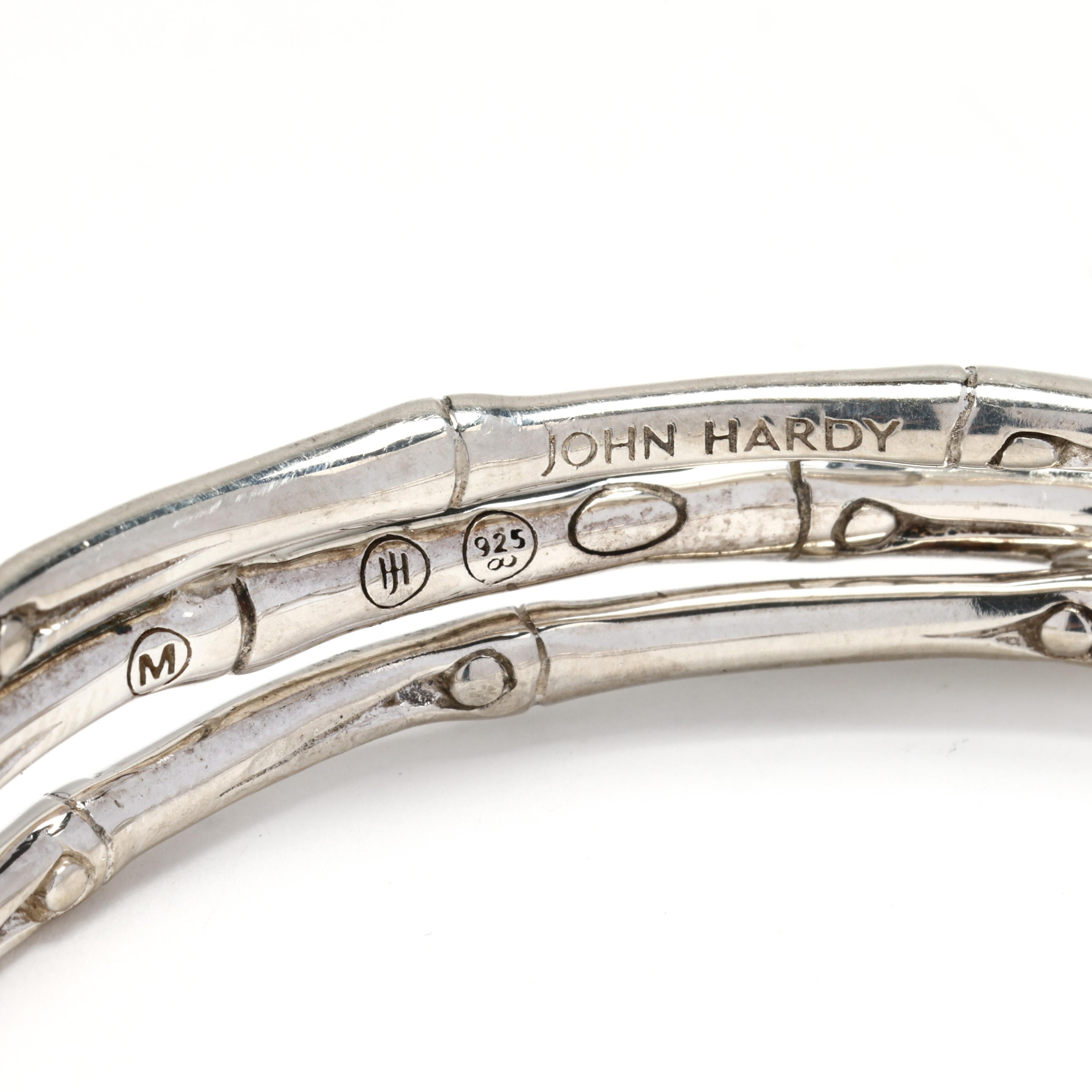 Women's or Men's John Hardy Black Sapphire Bamboo Cuff, Sterling Silver, Twisted Bracelet For Sale