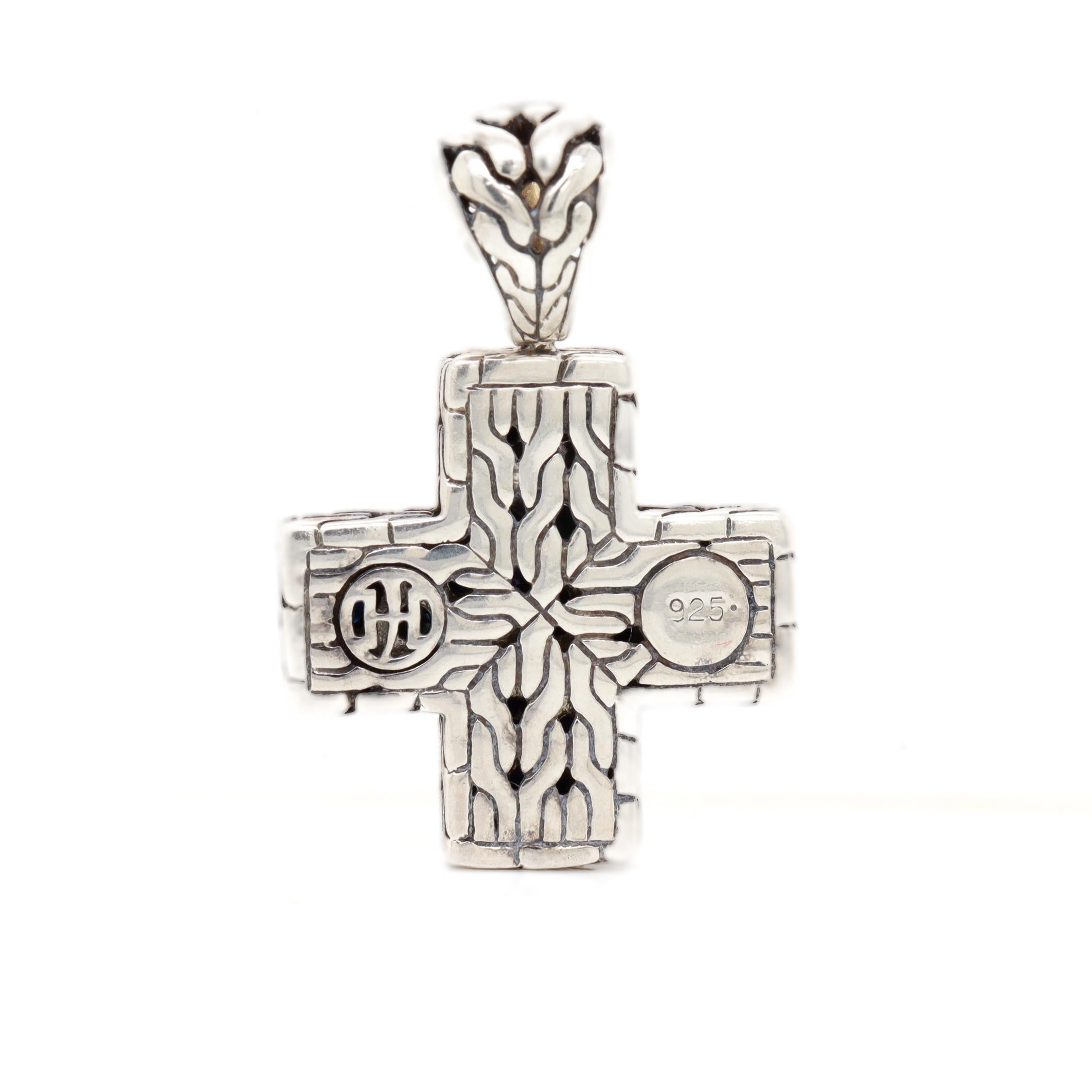 John Hardy Black Sapphire Cable Pattern Silver Cross Pendant In Good Condition For Sale In Philadelphia, PA