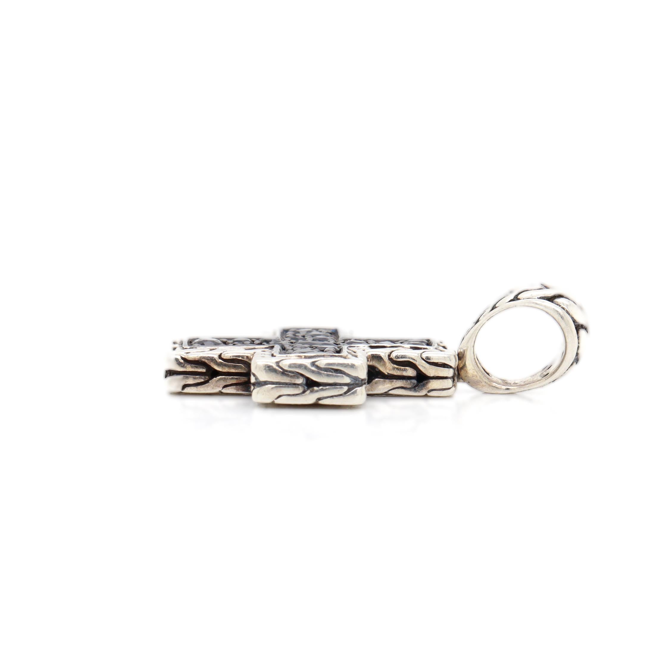 John Hardy Black Sapphire Cable Pattern Silver Cross Pendant For Sale 1