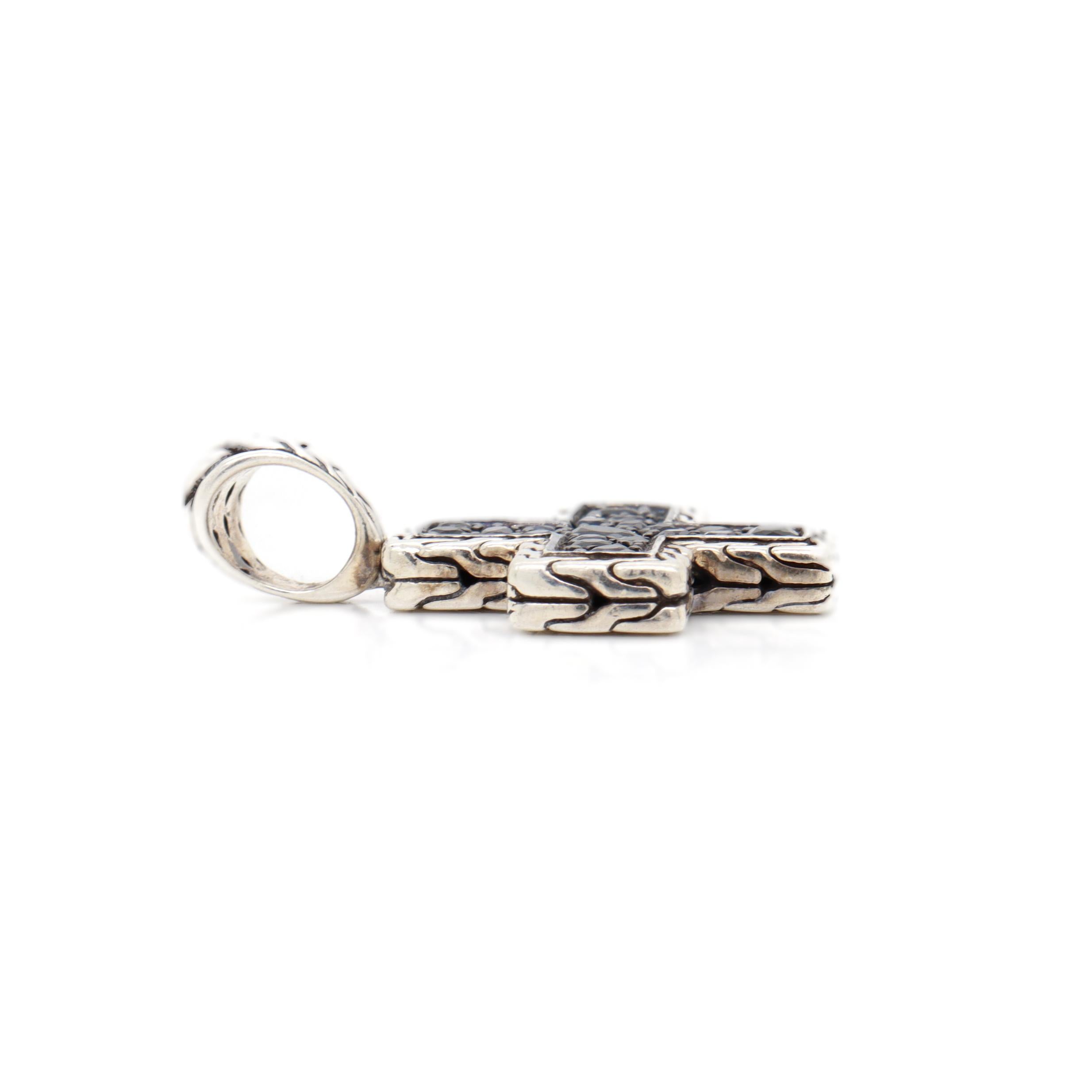 John Hardy Black Sapphire Cable Pattern Silver Cross Pendant For Sale 3