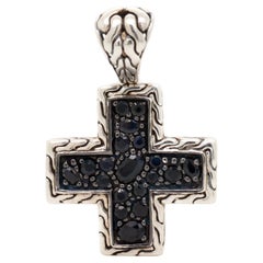 John Hardy Black Sapphire Cable Pattern Silver Cross Pendant