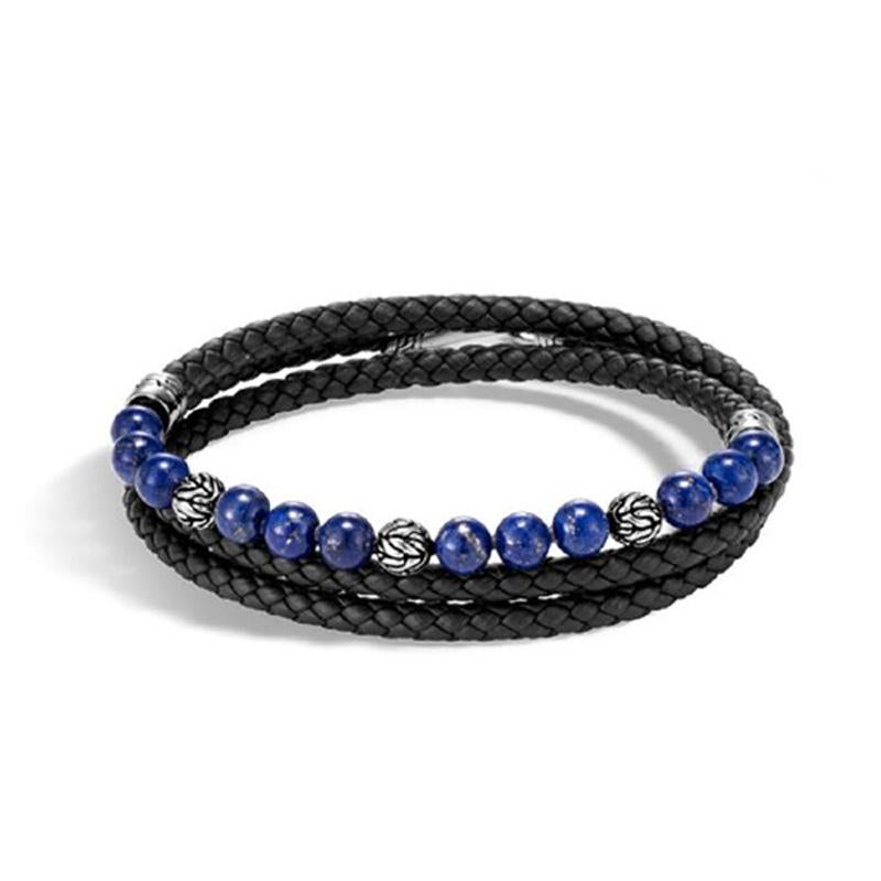 Women's or Men's John Hardy Blue Bead Leather Wrap Bracelet - LIQUIDATION SALE For Sale