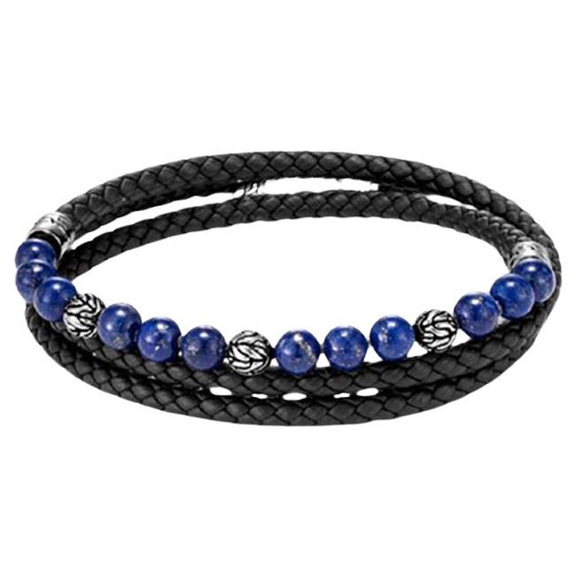 John Hardy Bracelet portefeuille en cuir bleu perlé - LIQUIDATION