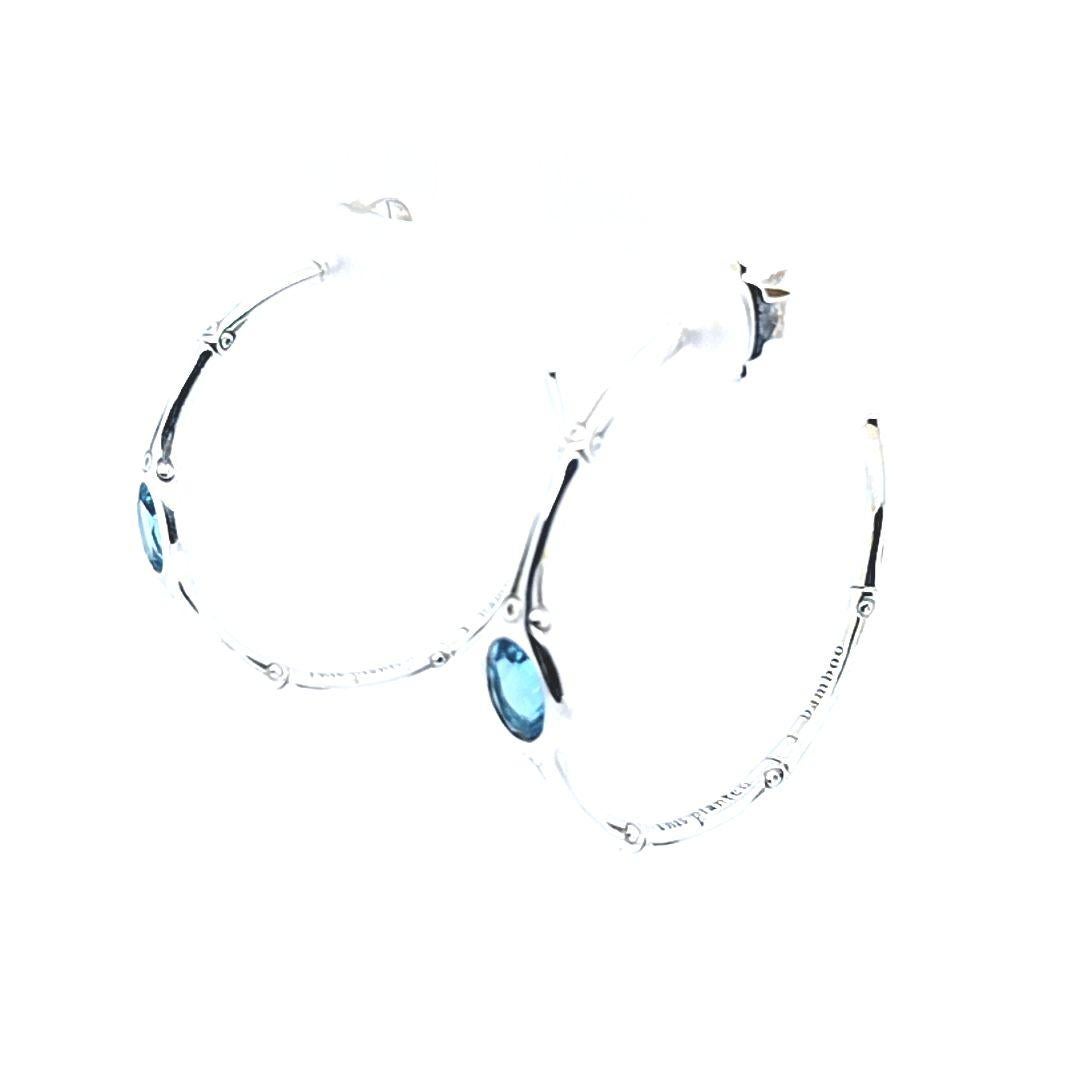 John Hardy Blue Topaz Bamboo Hoop Earrings In Good Condition For Sale In Coral Gables, FL