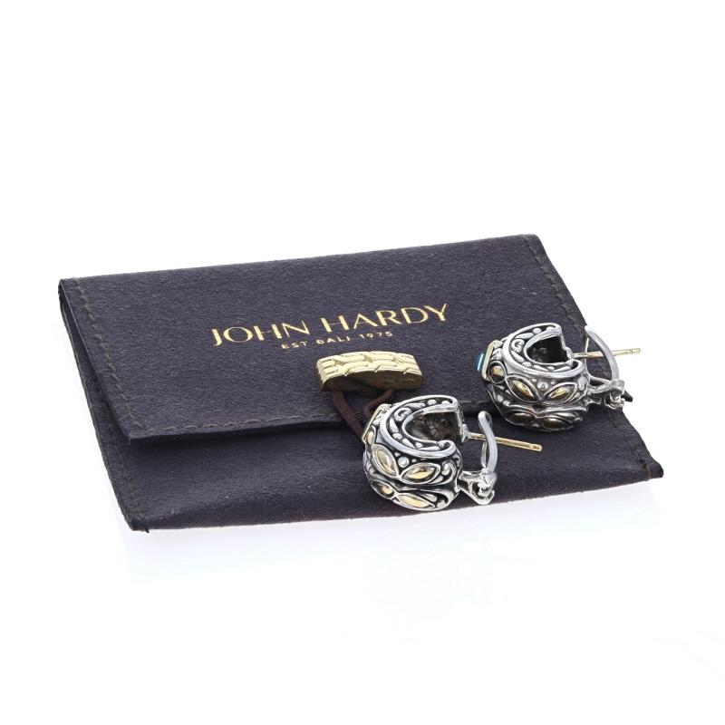 John Hardy Blue Topaz Half-Hoop Earrings Sterling 925 Yellow Gold 18k Pierced For Sale 2