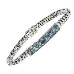 John Hardy Blue Topaz Pave Station Classic Chain Bracelet Sterling