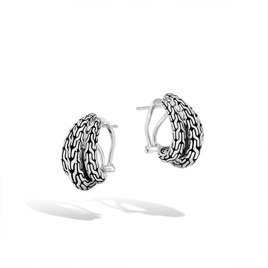 Versatile and stylish, these John Hardy earrings are easy to wear and pair well with your daytime or evening look. Crafted from sterling silver, these earrings boast a textured, rope like design that extends outwards, reminiscent of Buddha's belly.