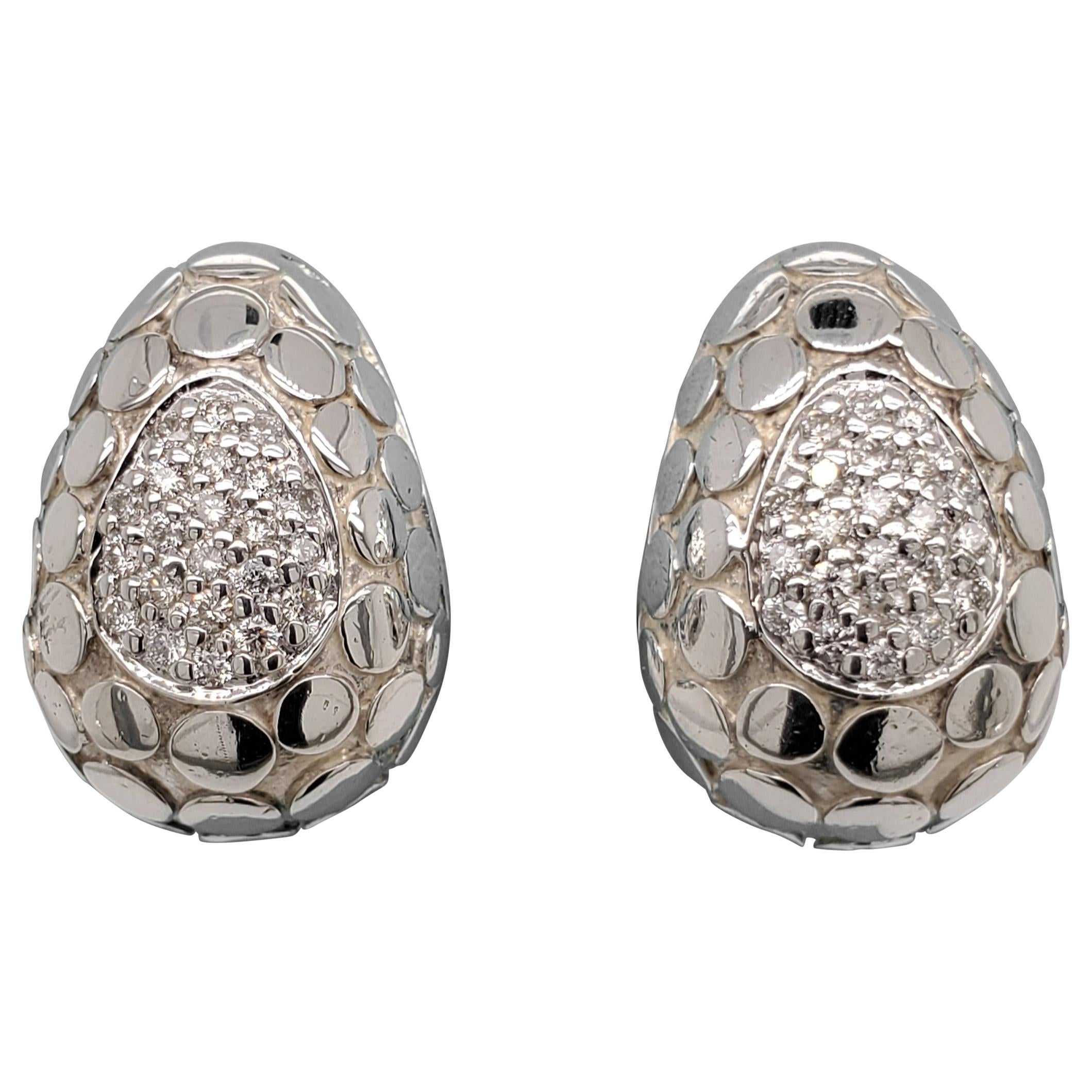 John Hardy Buddha Belly Dot Sterling Silver 0.44 Round Diamond Huggie Earrings