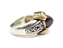 John Hardy Cabochon Garnet Sterling Silver and 18 Karat Yellow Gold Ring