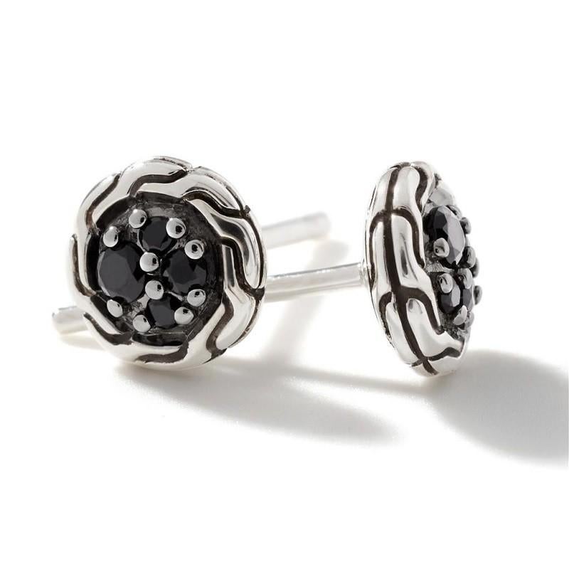 Boucles d'oreilles en argent sterling de 7 mm avec saphir noir traité et spinelle noir de la collection Classic Chain de John Hardy.