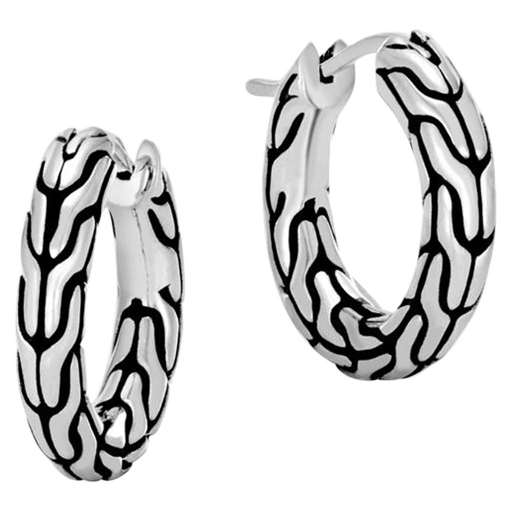 John Hardy Carved Classic Chain Extra Small Hoop Earrings EB999709 For Sale