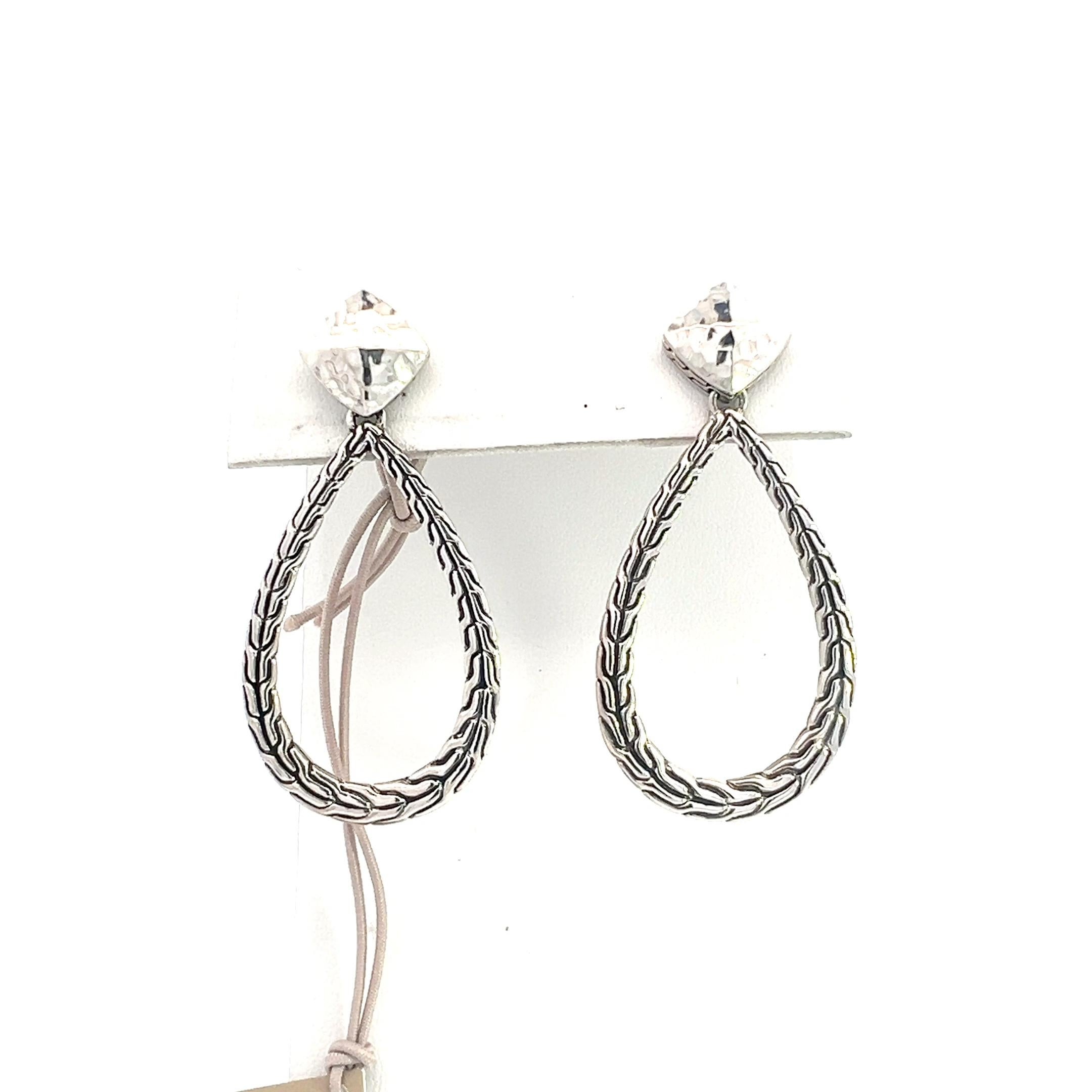 Women's John Hardy Chain Pear Drop Hammered Earrings Silver For Sale