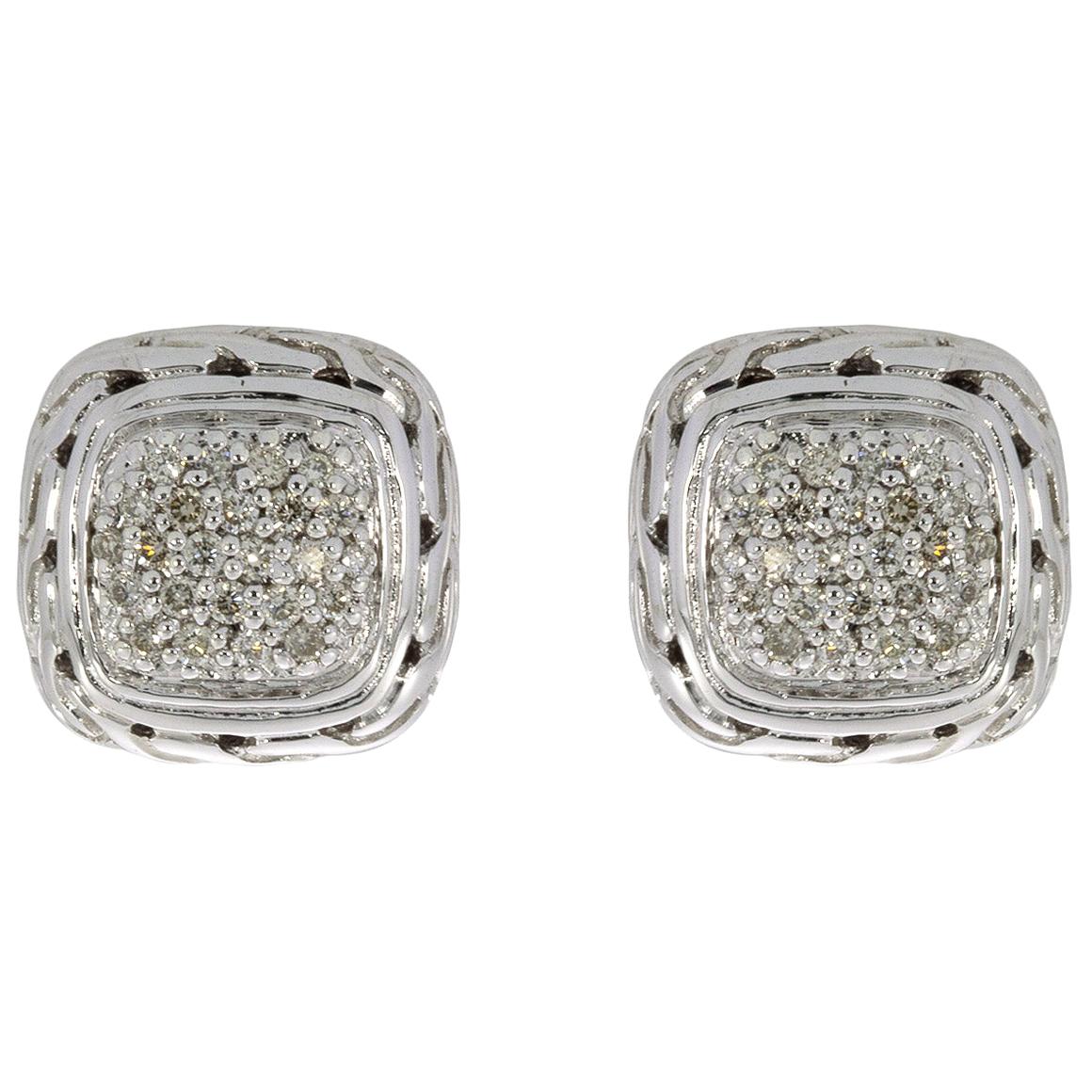 John Hardy Chain Sterling Silver 0.28 Carat Round Diamond Studded Earrings