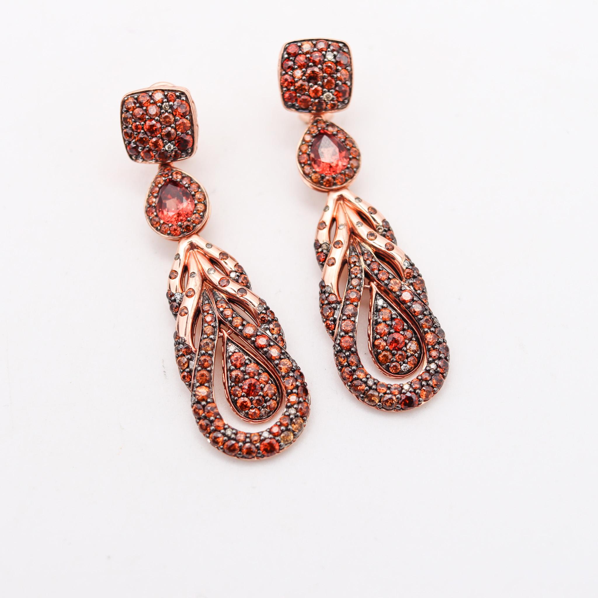 Modernist John Hardy Cinta Dangle Earrings In 18Kt Gold With Spinel Zircon And Diamonds For Sale