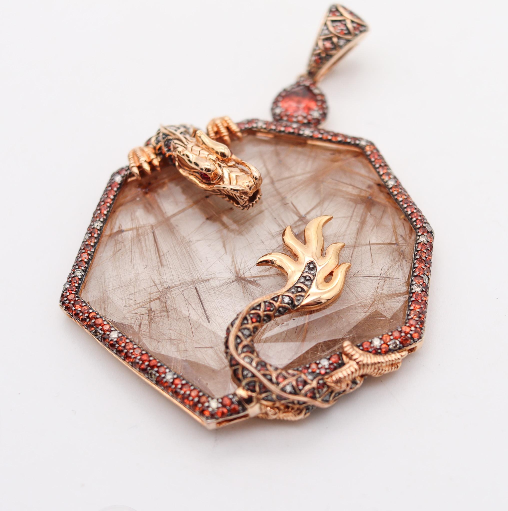 Modernist John Hardy Cinta Dragon Pendant In 18Kt Gold With Sapphires Quartz And Diamonds