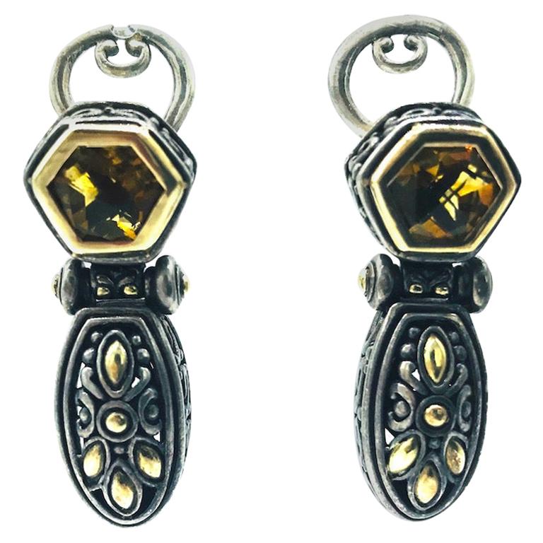 John Hardy Citrine Earrings 18 Karat Yellow Gold Dangle Sterling Silver
