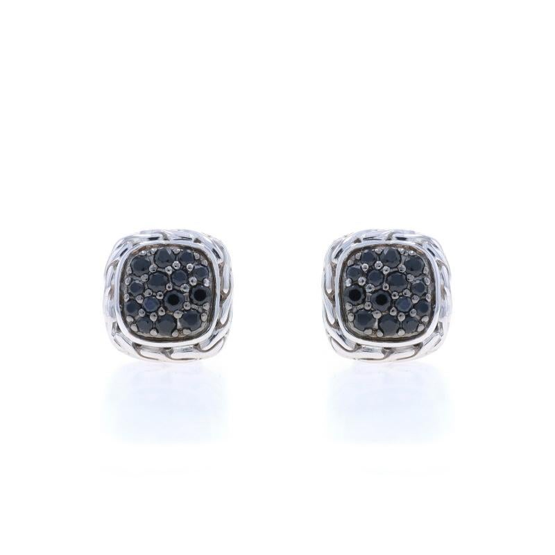 Retail Price: $495

Brand: John Hardy
Collection: Classic Chain

Metal Content: Sterling Silver

Stone Information

Natural Black Sapphires
Treatment: Heating
Cut: Round

Style: Cluster Stud
Fastening Type: Butterfly Closures

Measurements

Tall: