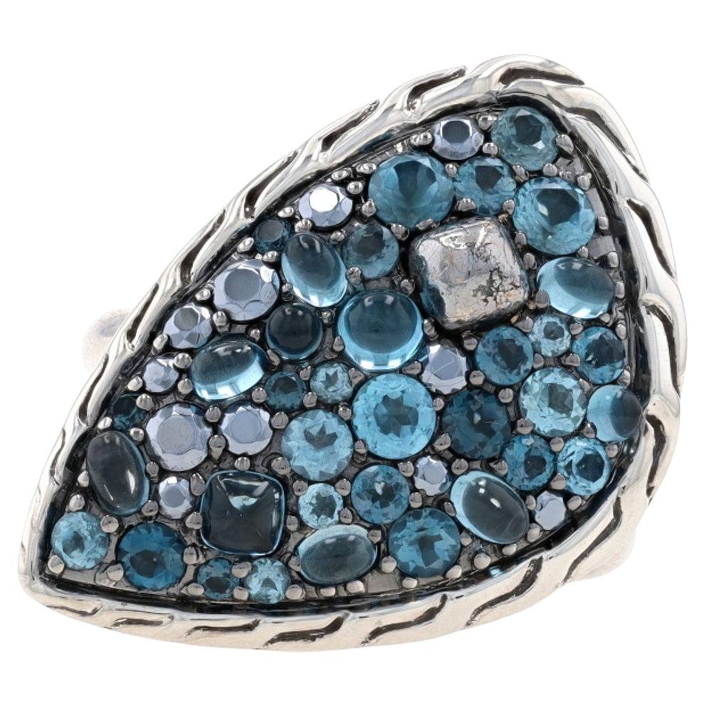 John Hardy Classic Chain Blue Topaz Cluster Cocktail Ring Sterling 925