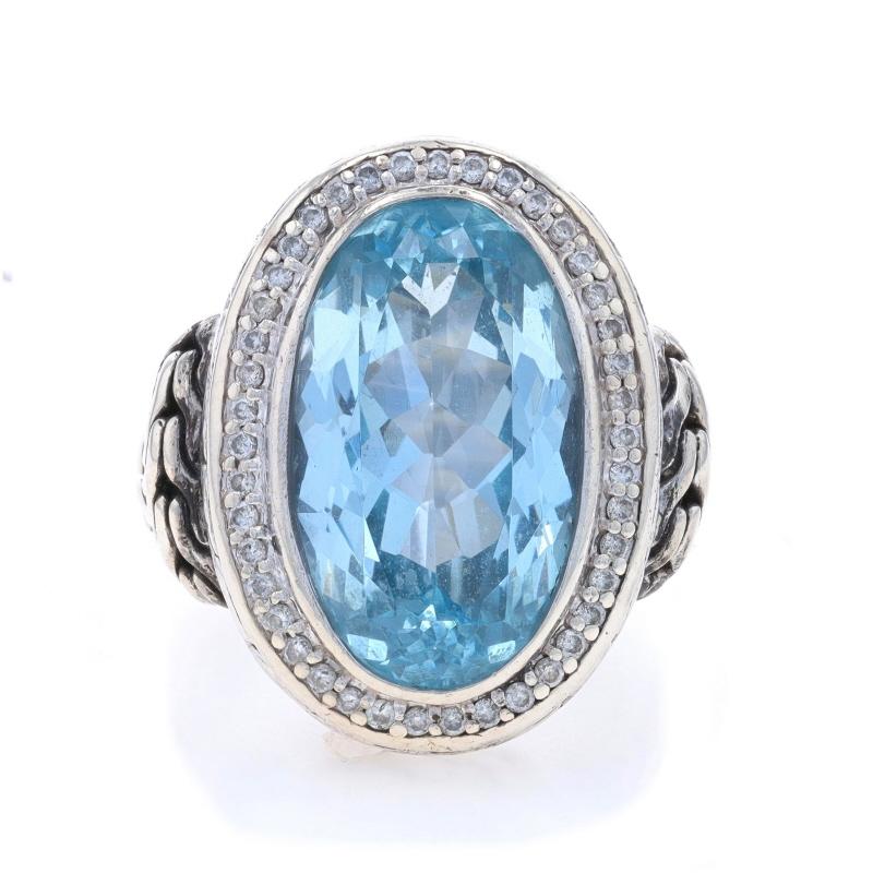 Size: 7
Sizing Fee: Up 1 size for $40 or Down 1/2 a size for $40

Brand: John Hardy
Collection: Classic Chain

Metal Content: Sterling Silver

Stone Information

Natural Blue Topaz
Treatment: Routinely Enhanced
Cut: Oval

Natural Diamonds
Carat(s):
