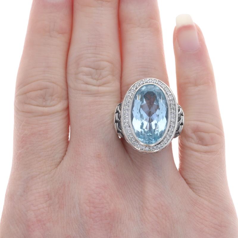 Oval Cut John Hardy Classic Chain Blue Topaz Diamond Halo Ring - Sterling 925 Oval .40ctw