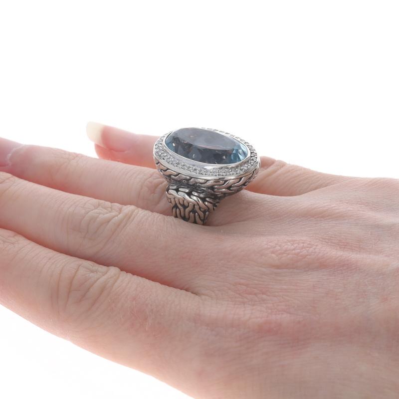 Women's John Hardy Classic Chain Blue Topaz Diamond Halo Ring - Sterling 925 Oval .40ctw
