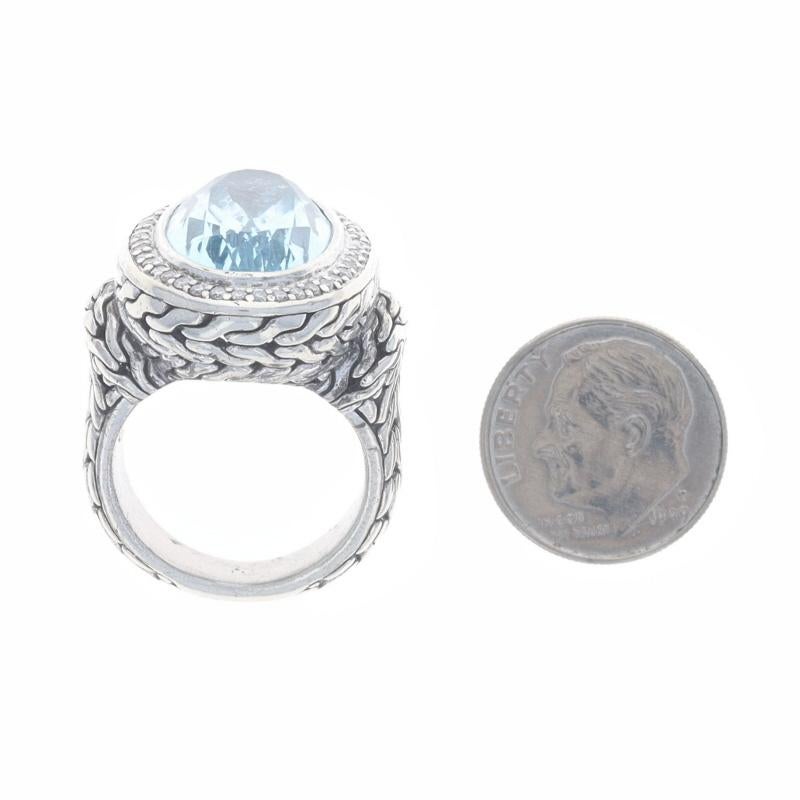 John Hardy Classic Chain Blue Topaz Diamond Halo Ring - Sterling 925 Oval .40ctw 1