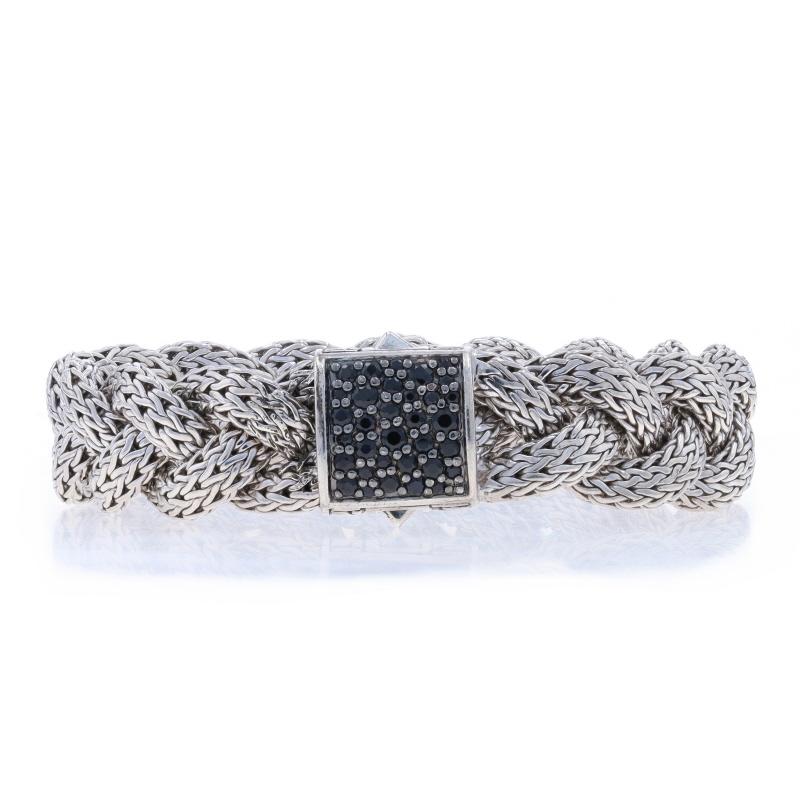 Retail Price: $1395

Brand: John Hardy
Collection: Classic Chain
Design:  Braided

Metal Content: Sterling Silver

Stone Information

Natural Sapphires
Treatment: Heating
Cut: Round
Color: Black

Chain Style: Braided Wheat
Bracelet Style: